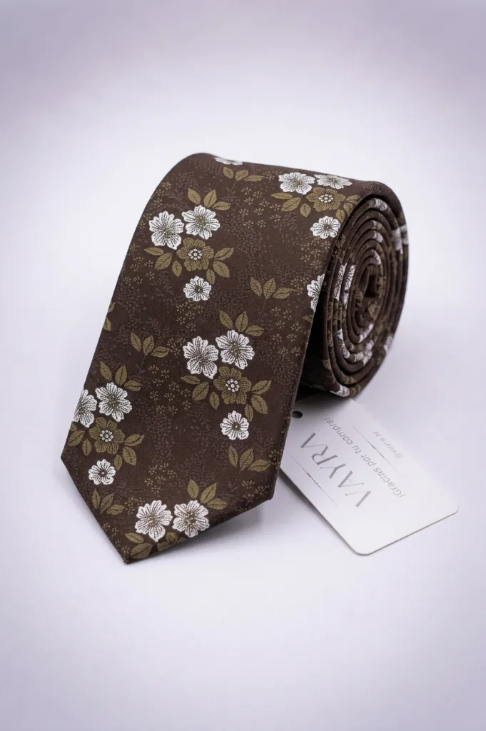 Corbata VAYRA Floreada Marrón Chocolate con Flores Vintage