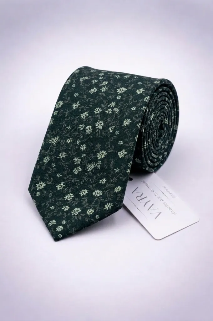 Corbata VAYRA Floreada Verde Bosque con Micro-Flores Silvestres