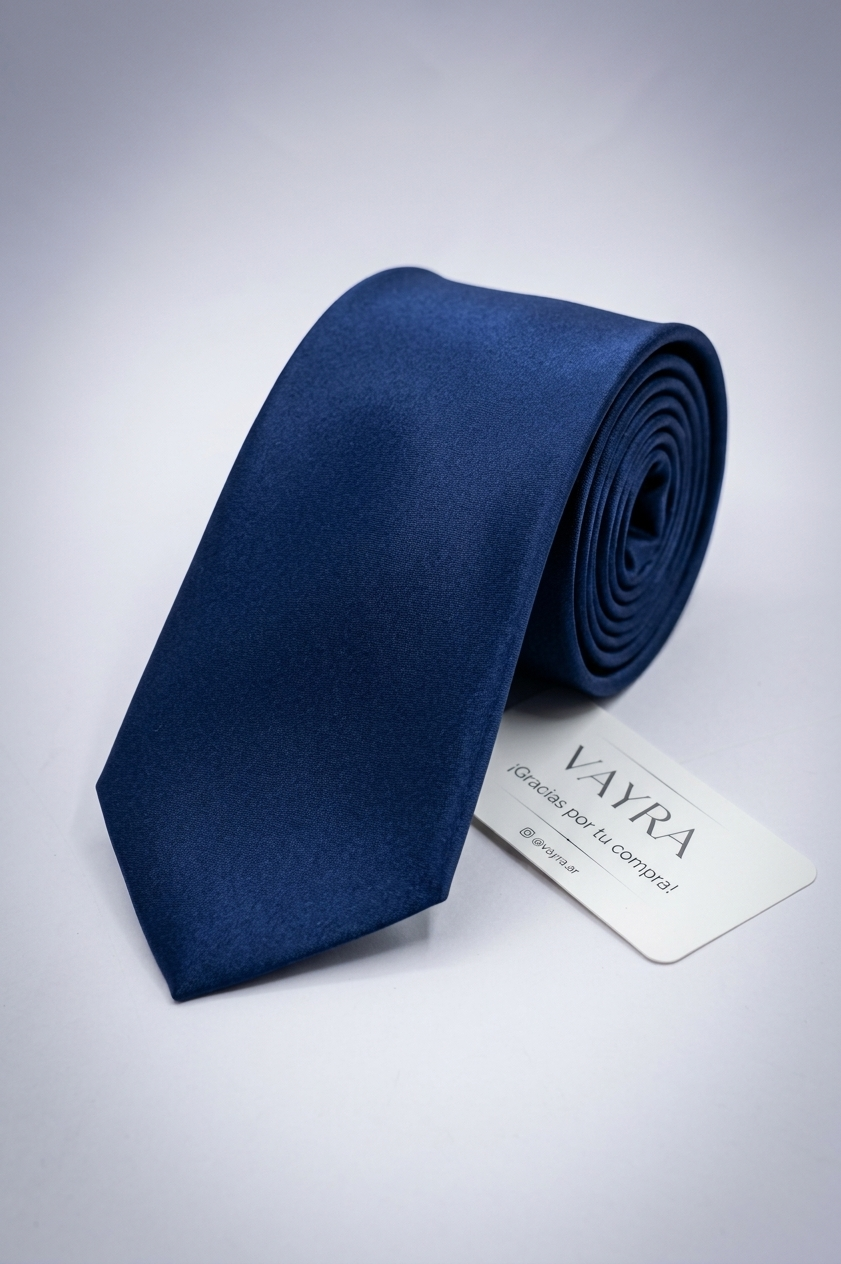 Corbata VAYRA Raso Azul Marino Satinado con Etiqueta Oficial